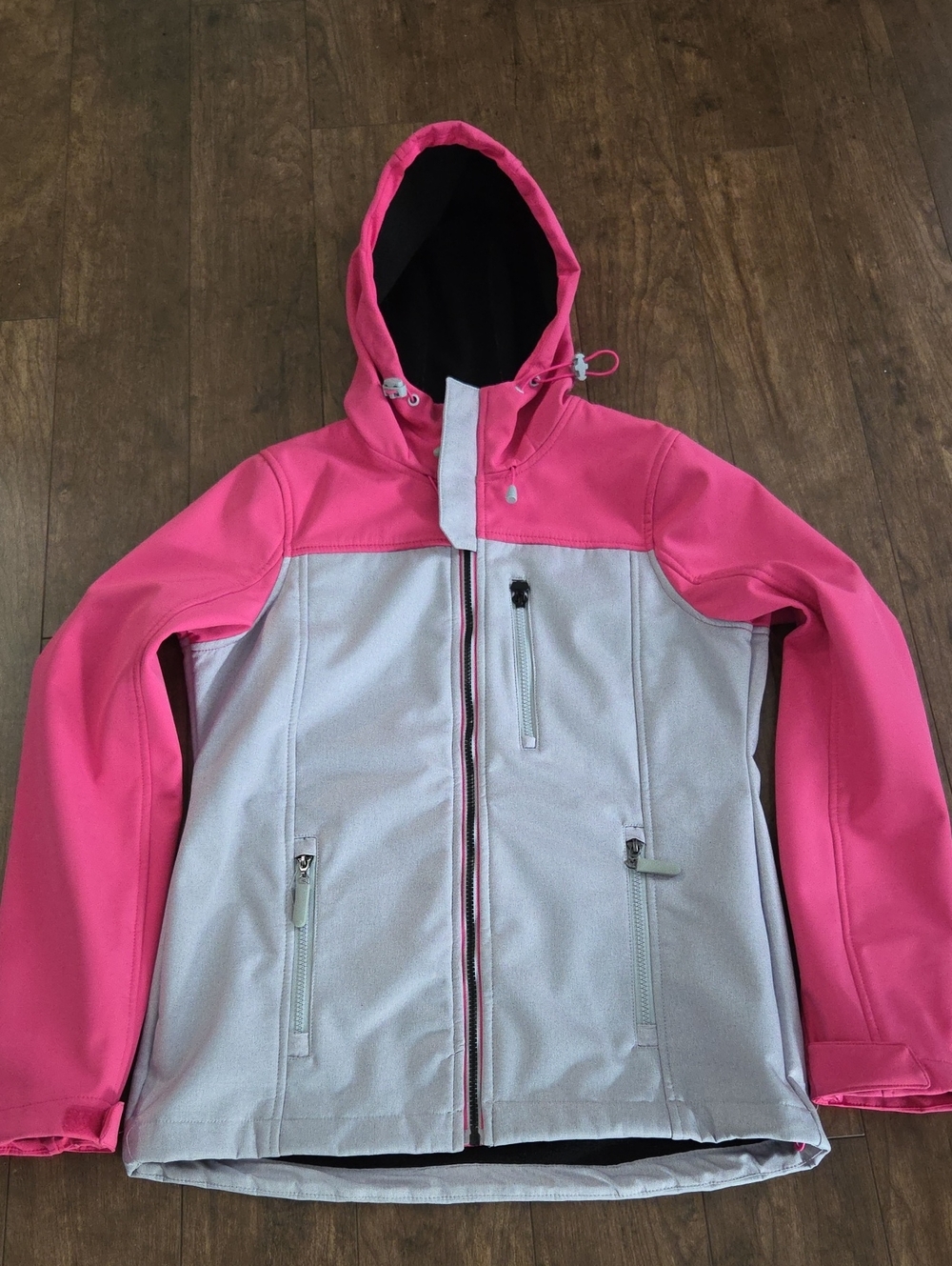 Women' Pink & Light Gray Hooded Rain Jacket